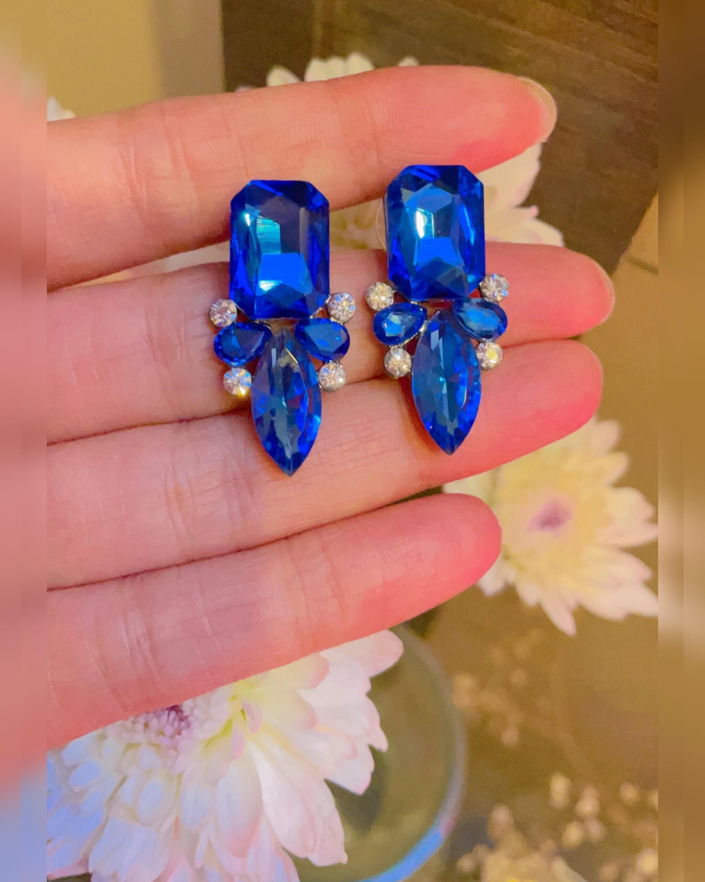 Crystal Blue Stud Earrings