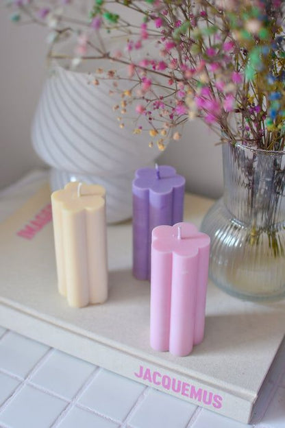 Set of Two Flower Soy Wax Pillar Candles