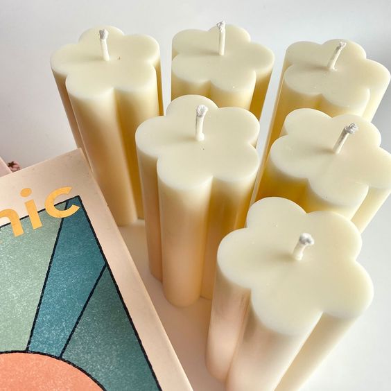 Set of Two Flower Soy Wax Pillar Candles